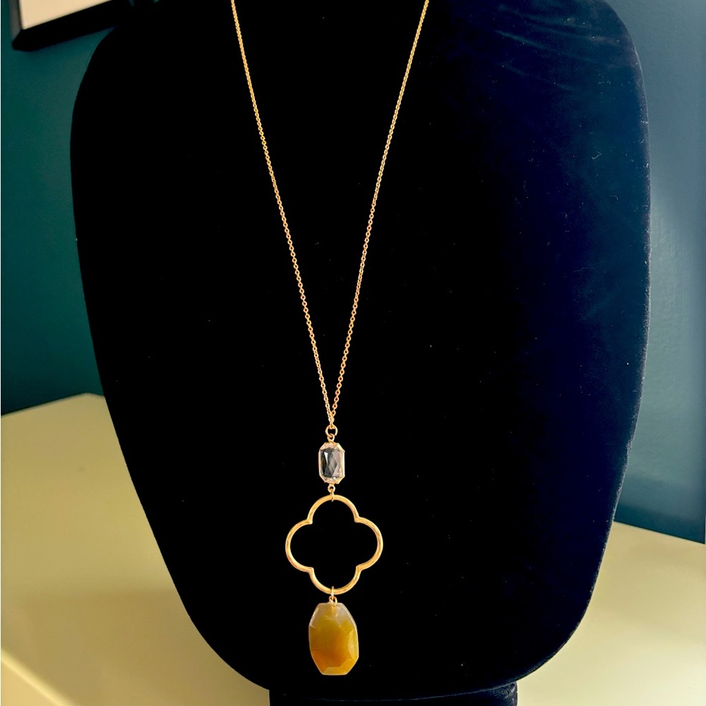 Long chain with stone and crystal pendant